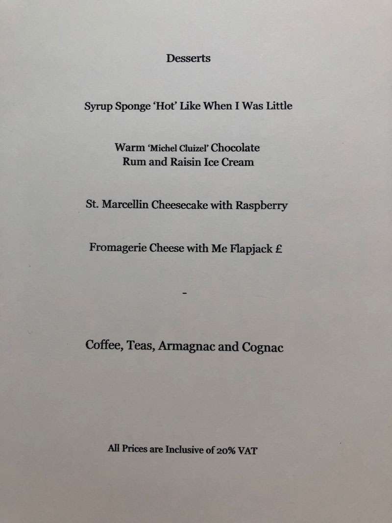 The dessert menu