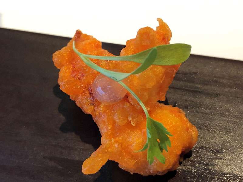 Lobster tempura with a citrus gel Lobster tempura with a citrus gel