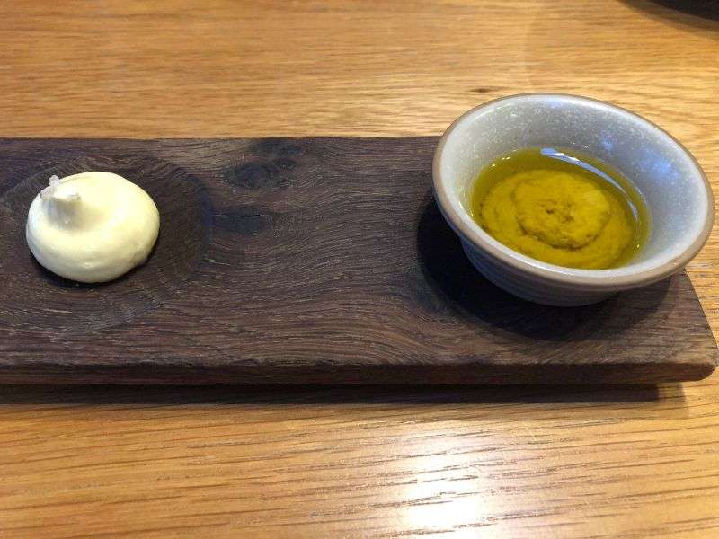 Caramelised hummus with oil dip and cultured butter