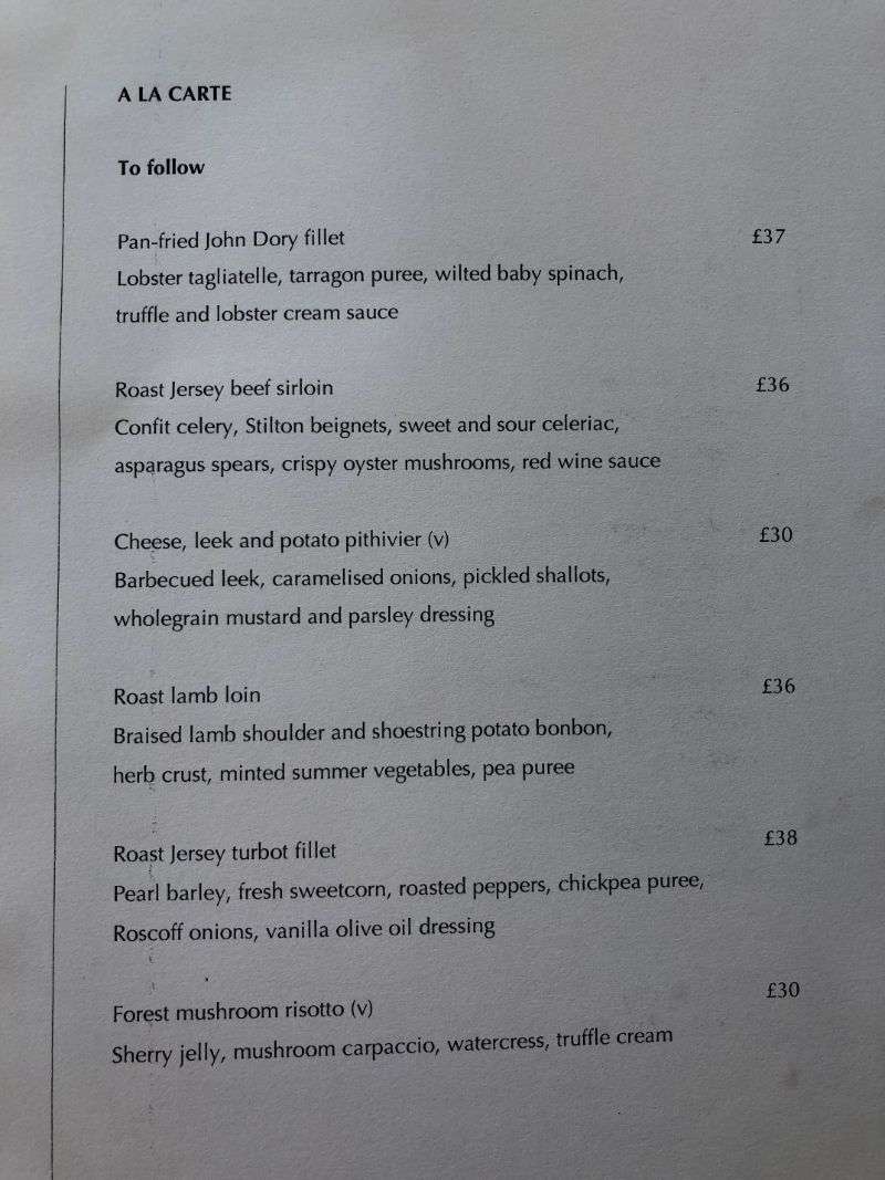 A La Carte Main Courses The Gastronome Restaurant Reviews - The Atlantic Hotel, Jersey