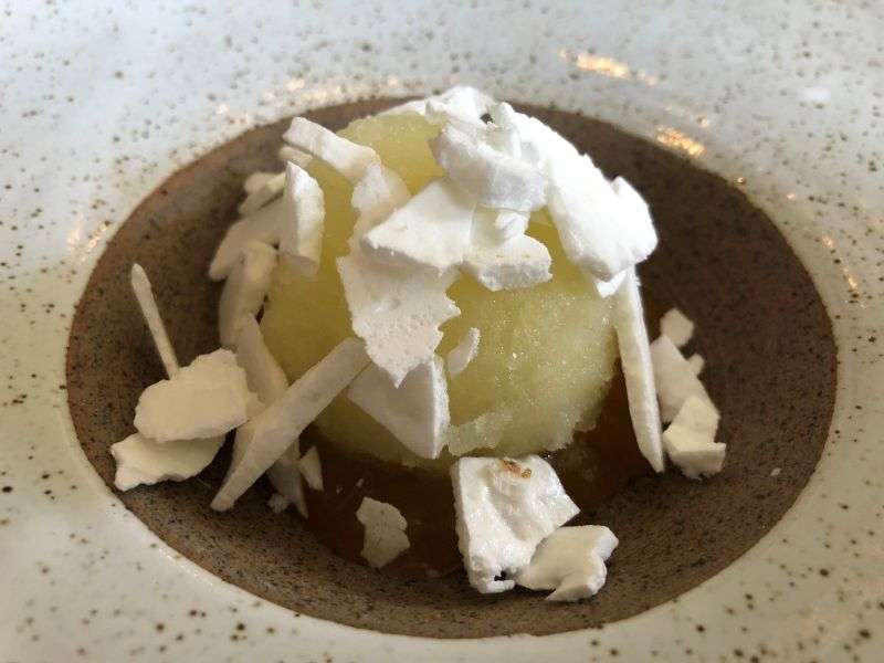 Yuzu and sake sorbet, mango and mint jelly