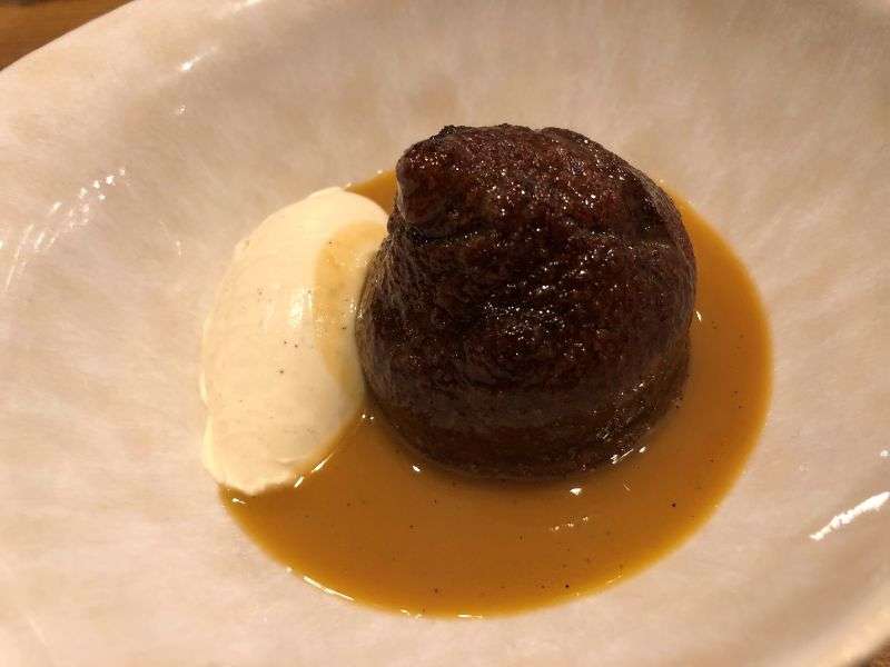 Dessert of sticky toffee pudding