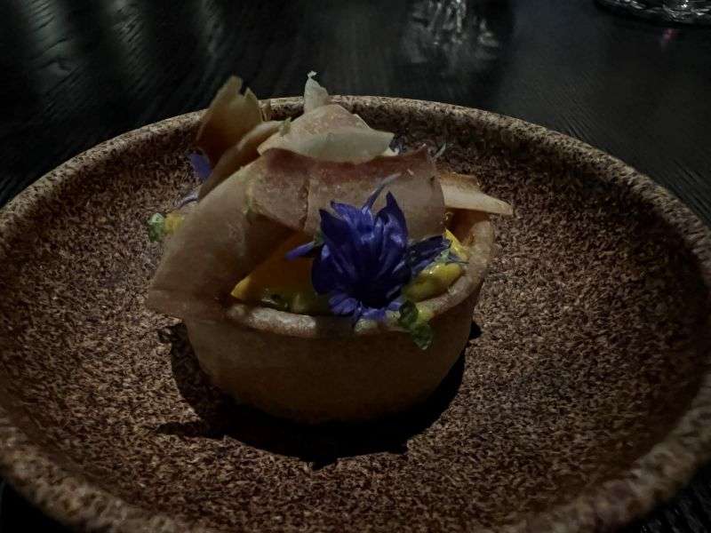 The pre-dessert was a fresh mango and lime tar The pre-dessert was a fresh mango and lime tar