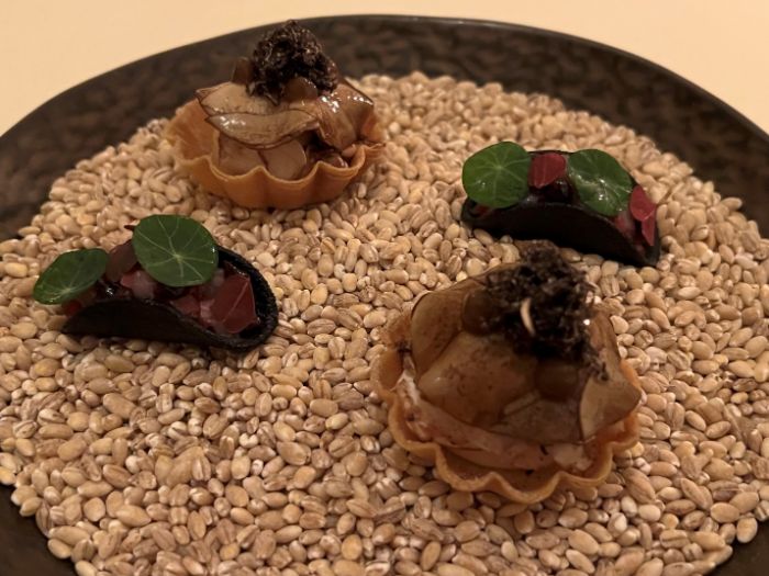 Tasting menu amuse bouche served in the restaurant