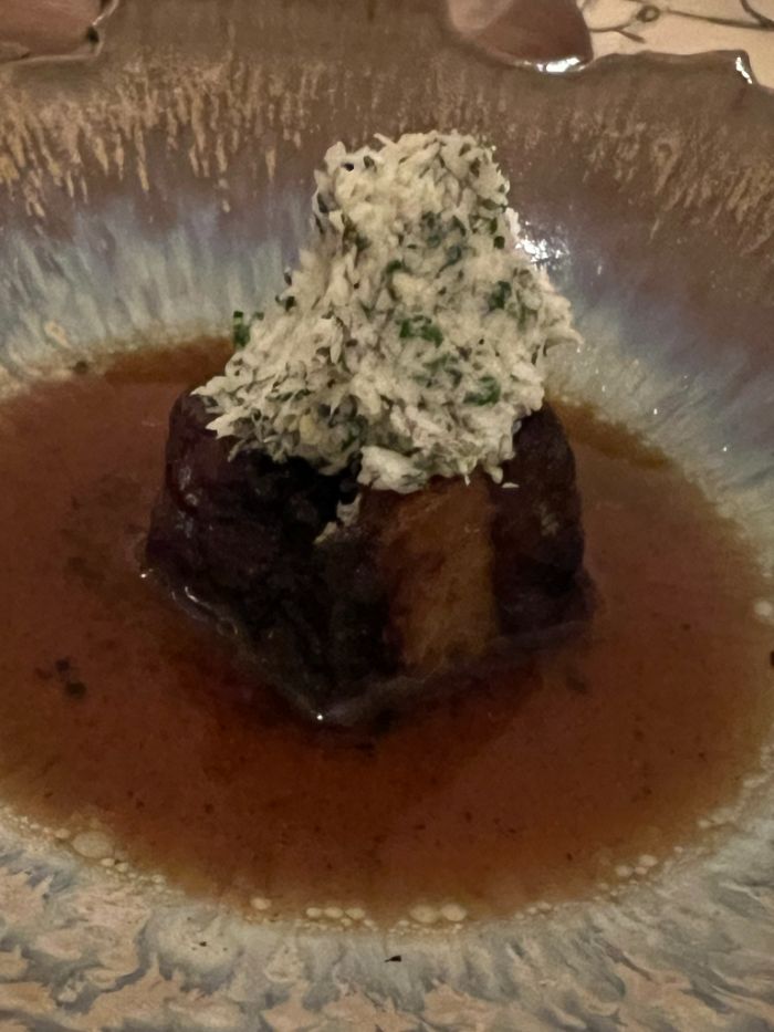 Tasting menu Jacobs ladder with smoked eel