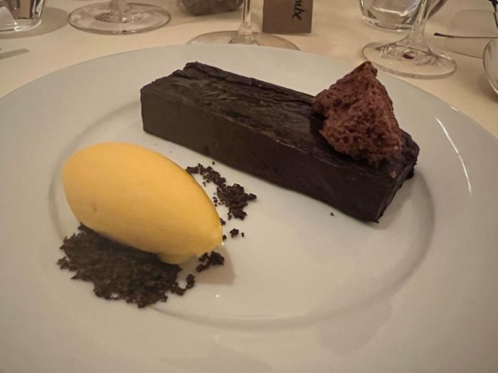 Gala Dinner dessert of chocolate marquise