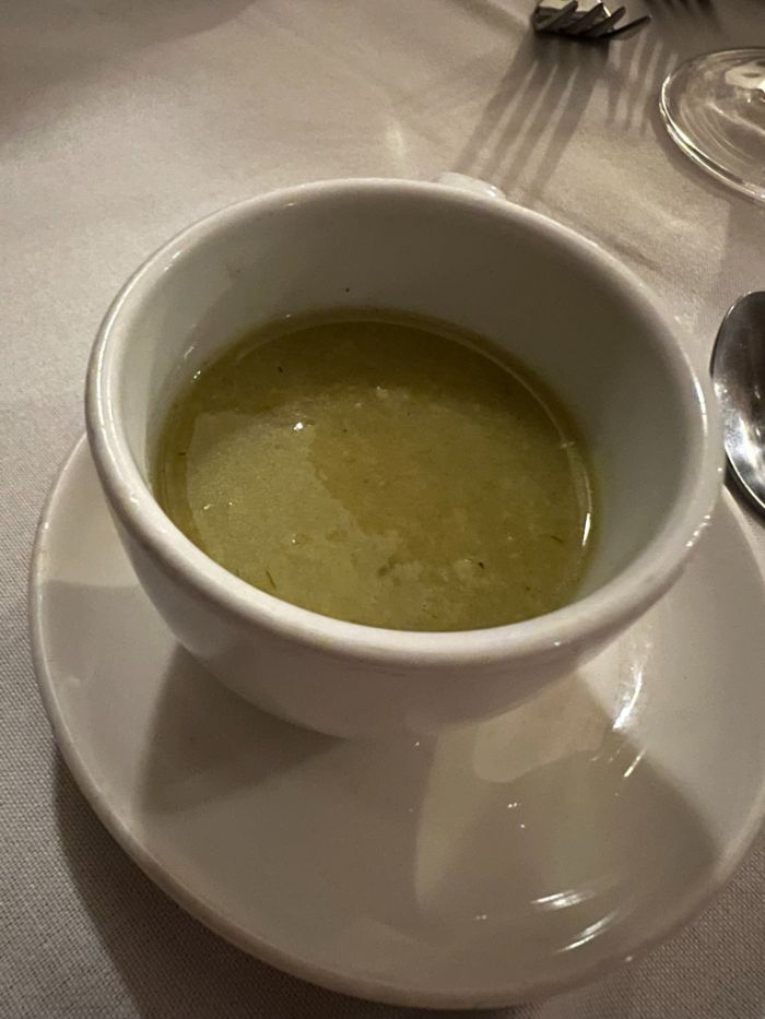 Dinner menu amuse bouche of fresh soup Dinner menu amuse bouche of fresh soup