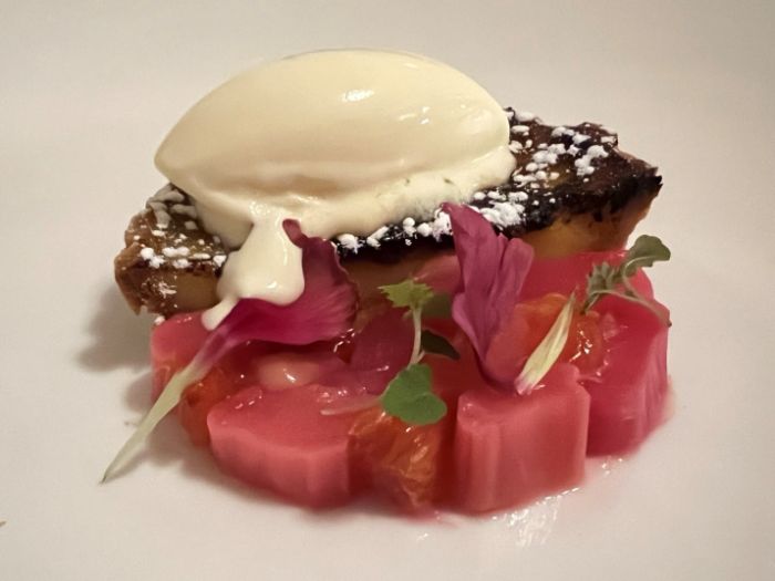 Forced Yorkshire rhubarb, blood orange tart