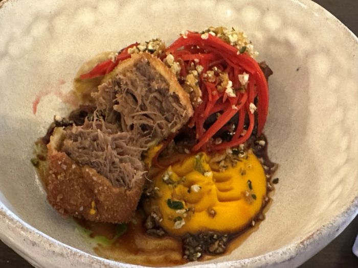 Inside the pork croquette starter Inside the pork croquette starter