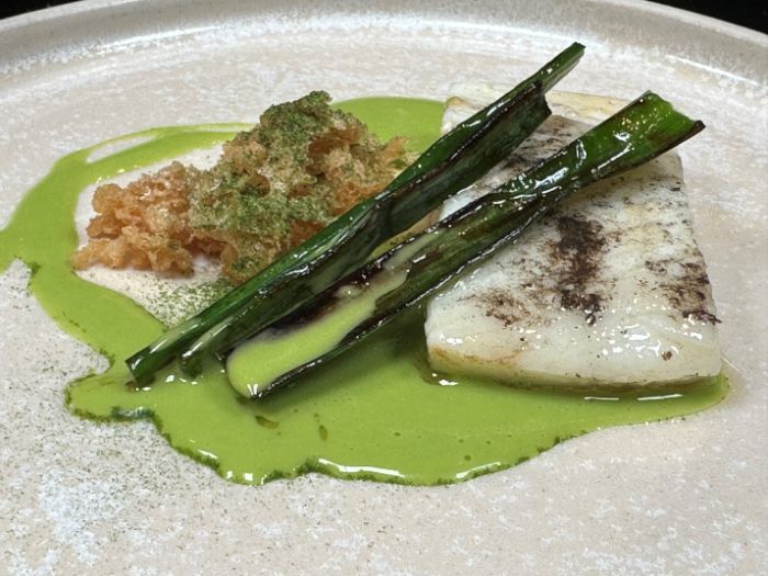 Barbecued halibut, nettle, vinegar and scraps Barbecued halibut, nettle, vinegar and scraps