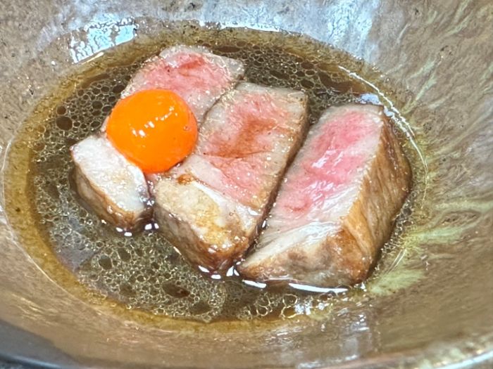 A5 Wagyu, kampot pepper, egg yolk A5 Wagyu, kampot pepper, egg yolk