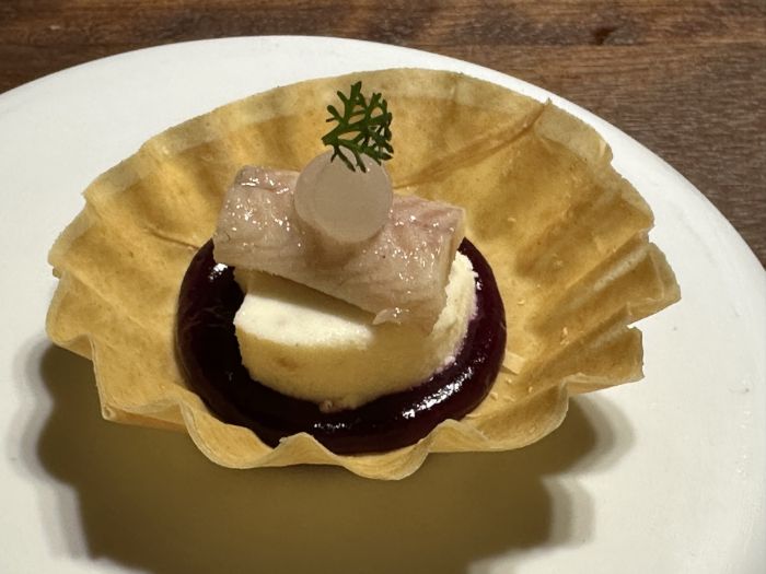 Appetizer of eel filo pastry tartlet Appetizer of eel filo pastry tartlet