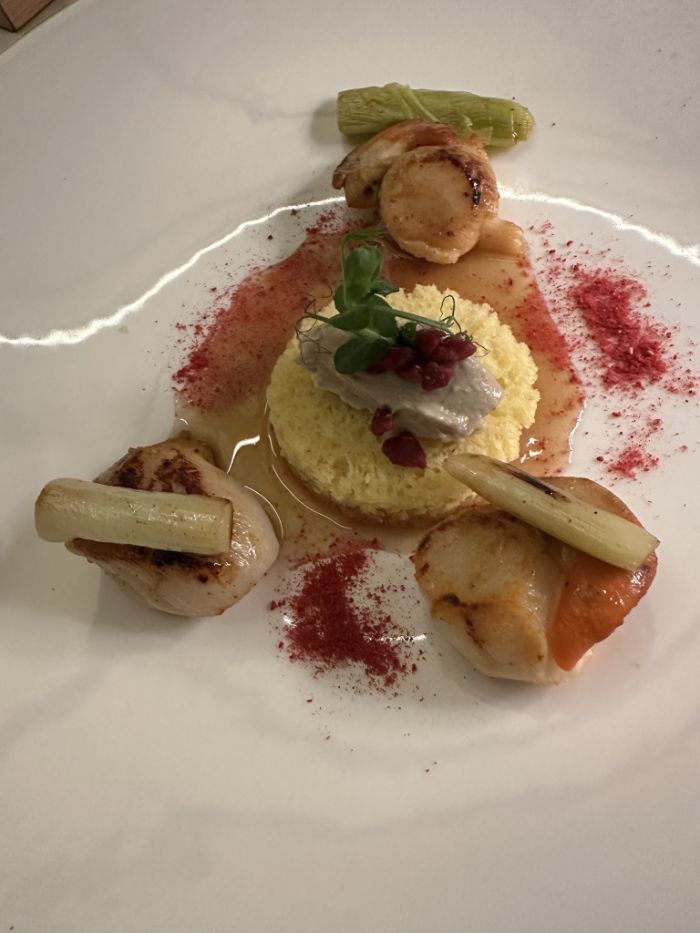Starter of seared scallops