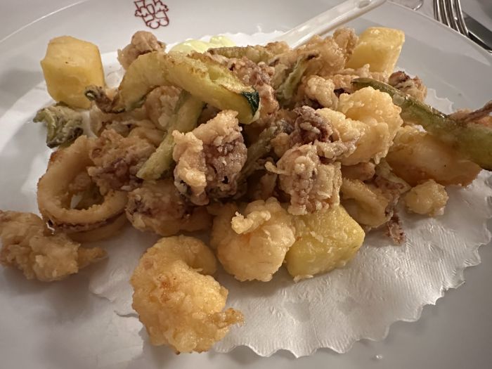 Deep fried shrimps and calamari with wasabi mayonnaise
