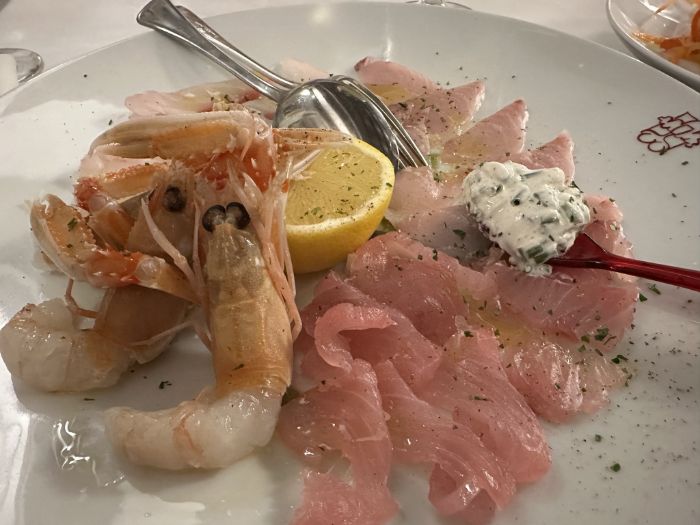 Antipasti - Carpaccio of raw wild fish of the day: