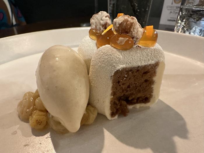 Dessert of carrot cake with cream cheese mousse Dessert of carrot cake with cream cheese mousse