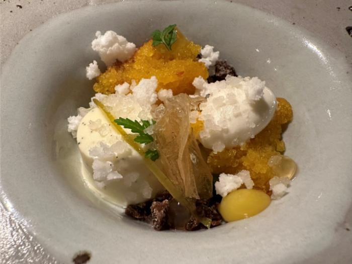 Dessert of bergamot ice cream and granita Dessert of bergamot ice cream and granita