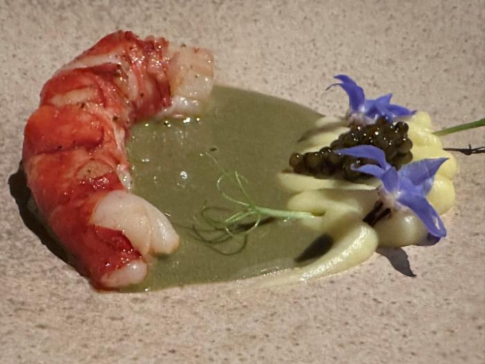 Slow cooked red king prawn Slow cooked red king prawn