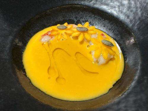 Scarlet prawn, prawn head sauce