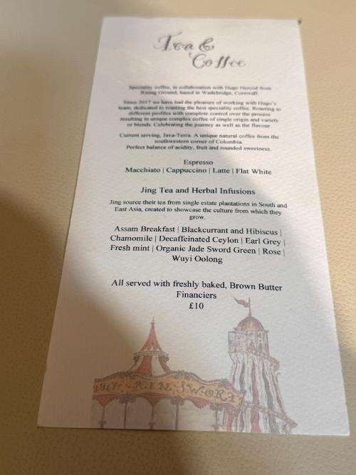 Coffee and tea menu