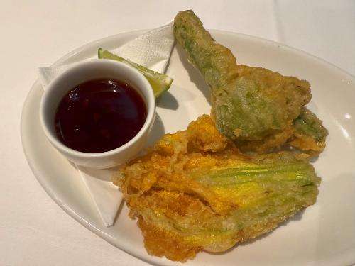 Appetiser of Tempura courgette flower