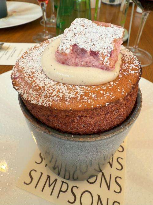 Raspberry souffle, with Chantilly cream and a raspberry sauce Raspberry souffle, with Chantilly cream and a raspberry sauce