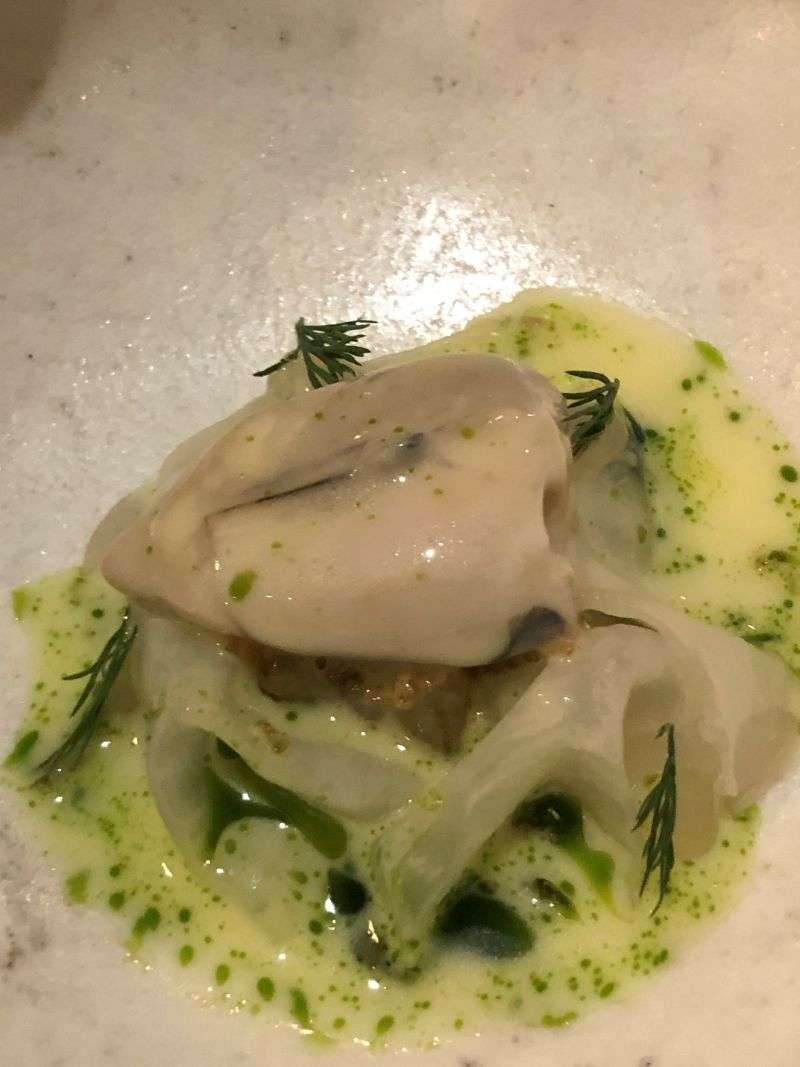 Lightly poached Lindisfarne oyster