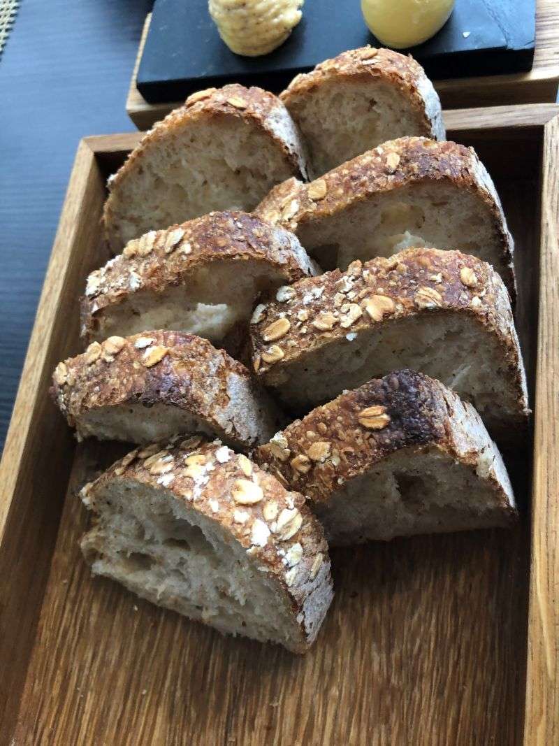 The fresh bread was a fermented oat sourdough The fresh bread was a fermented oat sourdough