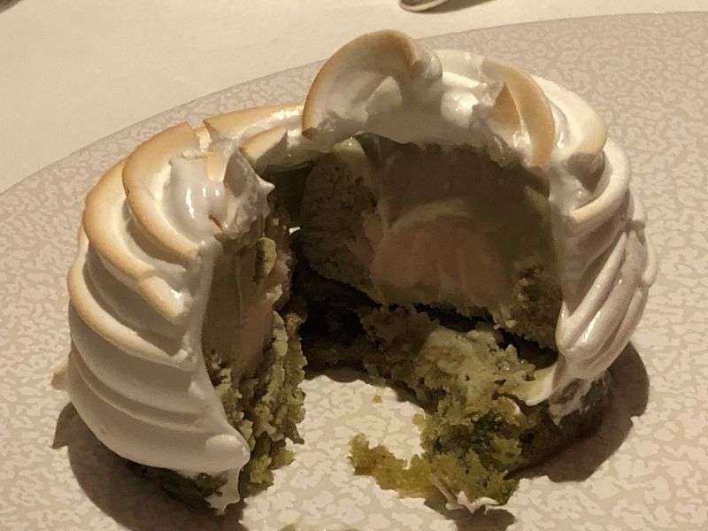The pistachio ice cream inside the baked Alaska The pistachio ice cream inside the baked Alaska