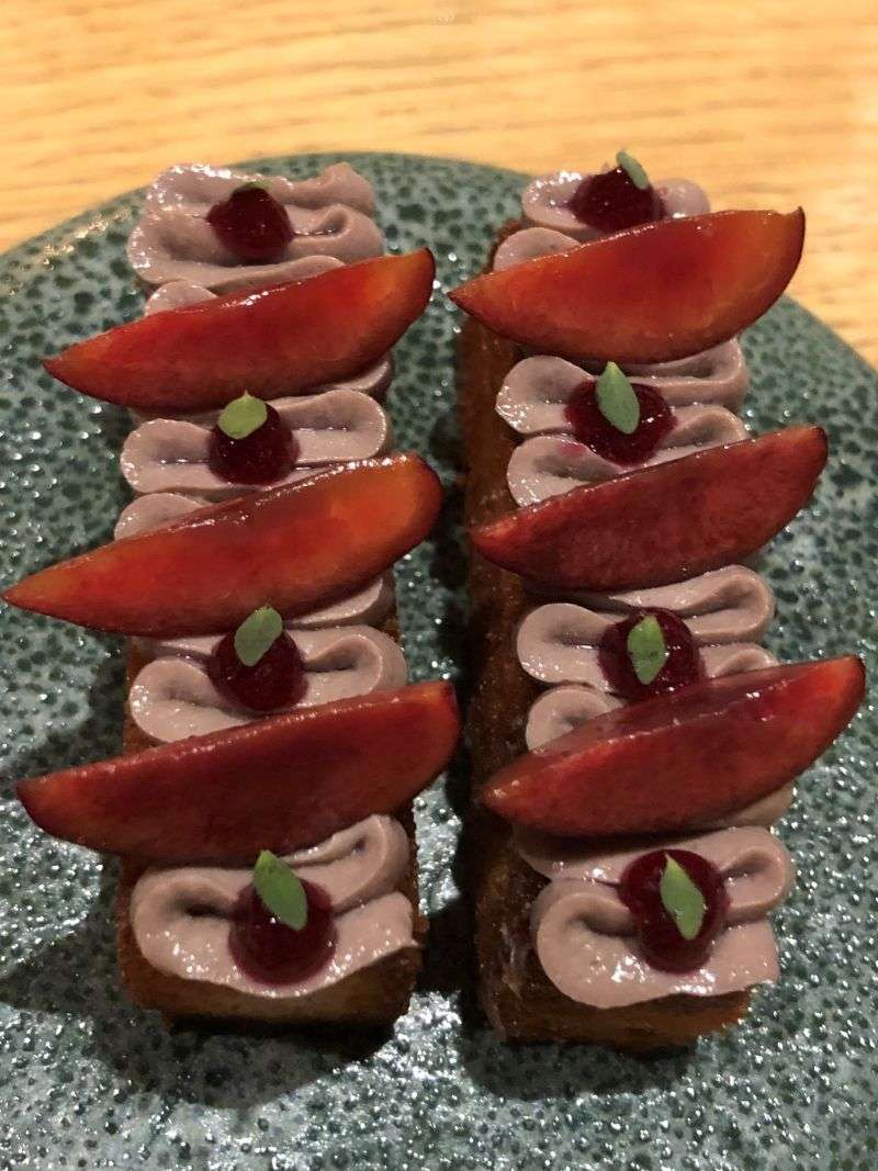 Duck fat brioche accompanied the duck, cherry and beetroot dish