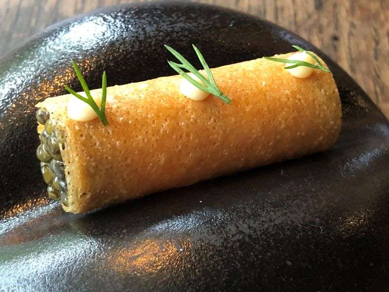 Smoked eel and fermented turnip amuse bouche