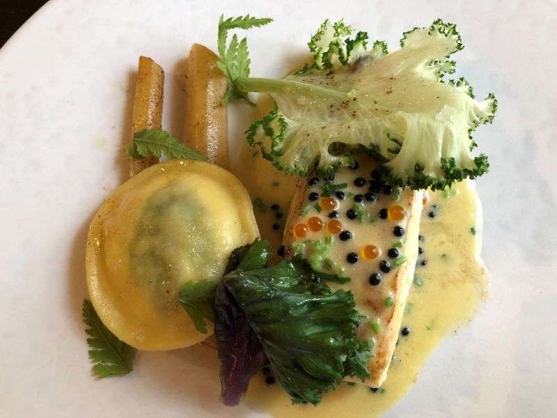 Main course of roast halibut fillet