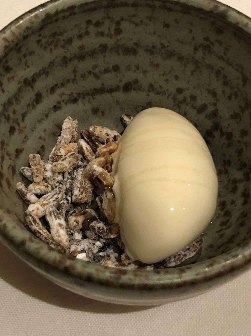 Pre-dessert of puffed wild rice