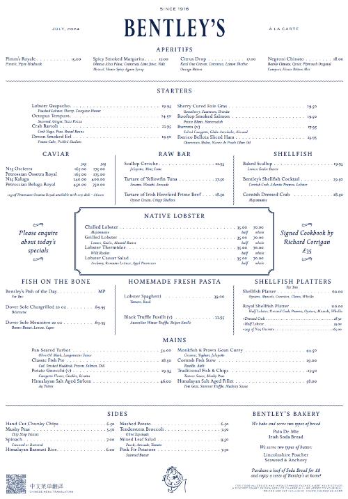 The Gastronome Restaurant Reviews - Bentley’s Oyster Bar and Grill, 11 – 15 Swallow Street, London, W1B 4DG